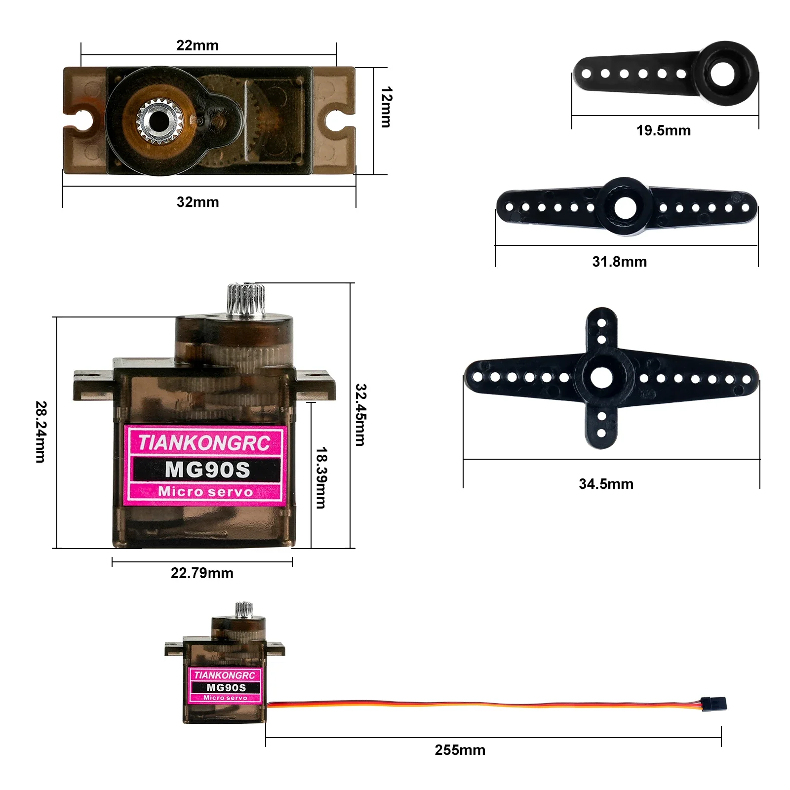 Full Metal Gear MG90S Micro Servo Motor 180/270/360 Degree Enhanced Servos Power Parts With Mechanical Limit For RC Airplane Toy