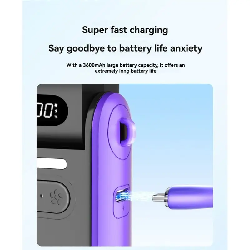 BABZ Portable Handheld Air Cooling Fan - 3600mAh, Adjustable 100 Speeds, Foldable with Lanyard for Outdoor Activities, Grey