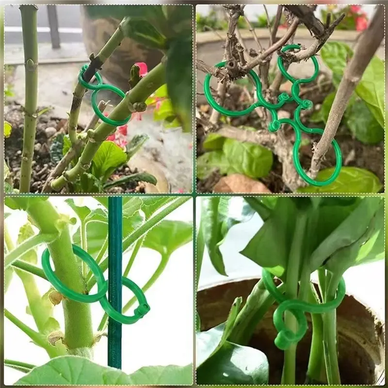 A67P-500Pcs Vine Strapping Clips For Growing Upright Plant Holder Green Plastic Bundled Ring Garden Stand Tool Vine Support
