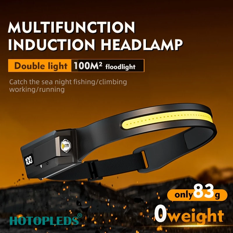 

Outdoor multifunctional silicone adventure fishing portable cob flood light headlamp strong light sensor headlamp