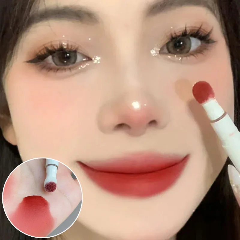 Matte Velvet Lip Gloss Pen Air Cushion Head Non-stick Cup Liquid Lipstick Waterproof Lasting Rose Red Nude Cheek Lip Tint Makeup