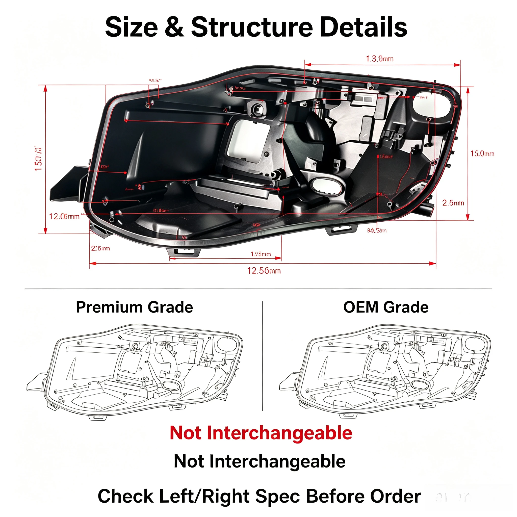 Moggic Headlight Rear Housing Cover Case Compatible With Mercedes Benz GLE Class W166 Model Years 2015-2019 Left Or view 2