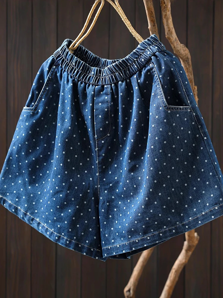 

Women Casual Denim Shorts New Arrival 2025 Summer Vintage Style Polka Print Pattern Loose Comfortable Female Short Jeans M1245