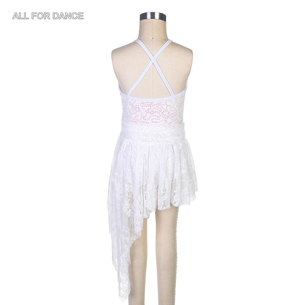 17312 White Sequin and Lace Bodice Halter Neck Dress Ballet Dance Adult Girls Stage Performance Costume Lyrical Dance Skirt