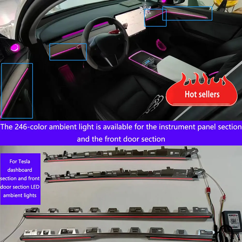 246-color LED ambient light for Tesla Model 3/Y Center Dashboard Ambient Light LED Front Door Ambient Light App control