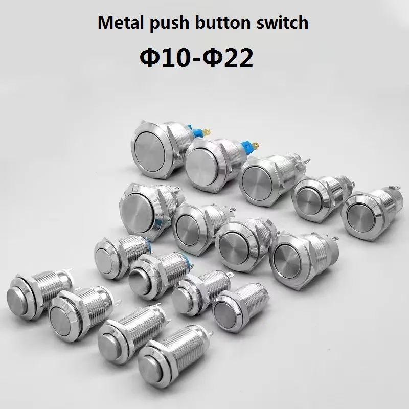 10mm 12mm 16mm 19mm 22mm Panel Hole Metal Button Switch Power Push Button Flat/High Head Momentary/Locking Soldering NO/NC+NO