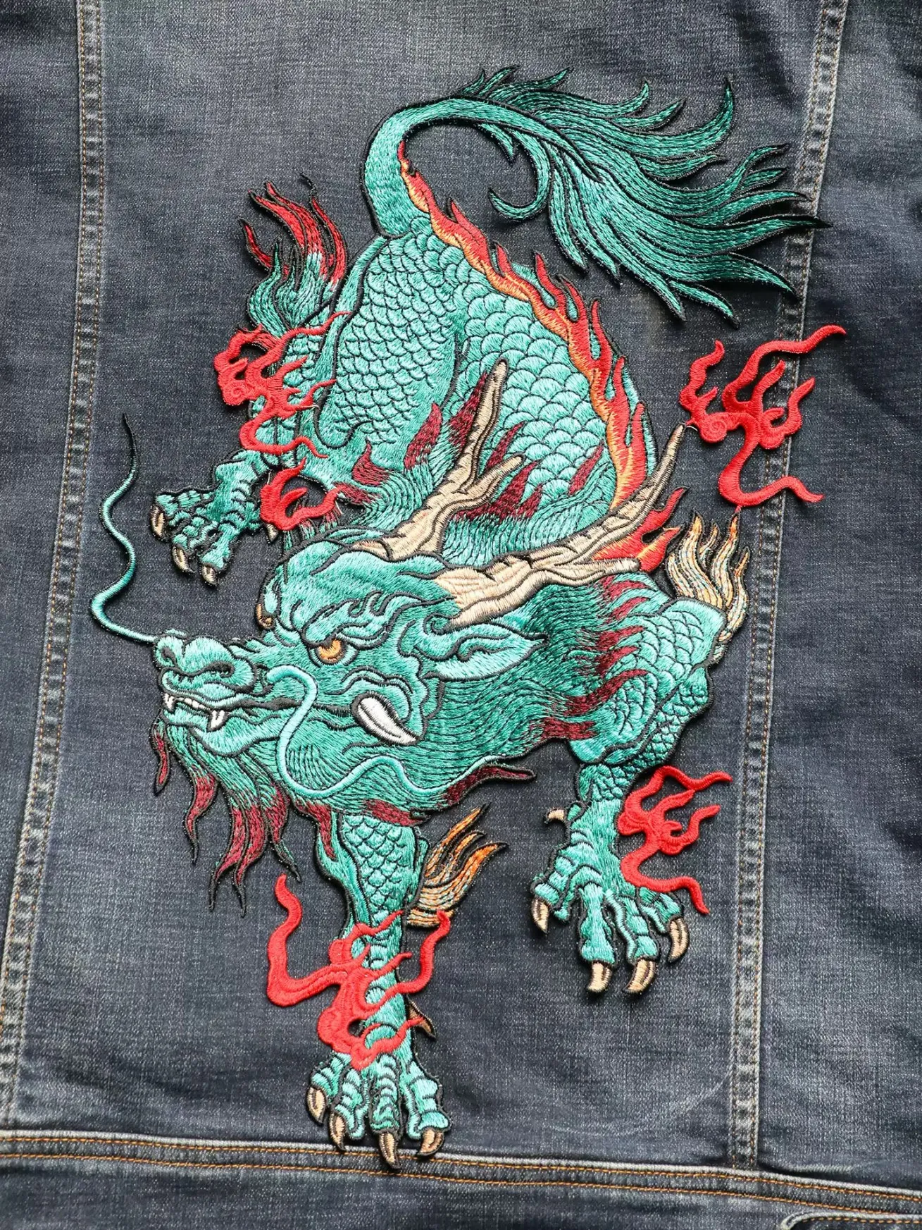 Chinese Dragon Style Applique large size Embroidery Applique Beaded Sew on Patches for Clothing ,Fire Kirin Embroidery Patch
