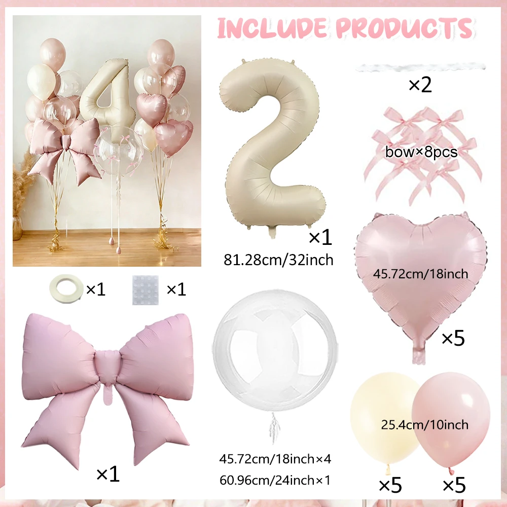 Milchweißes Zahlen- und Schleifenballon-Set Rosa Schleifenband Transparenter Bobo-Ballon für Geburtstagsfeier Jubiläumsfeier Dekoration – Detail 2