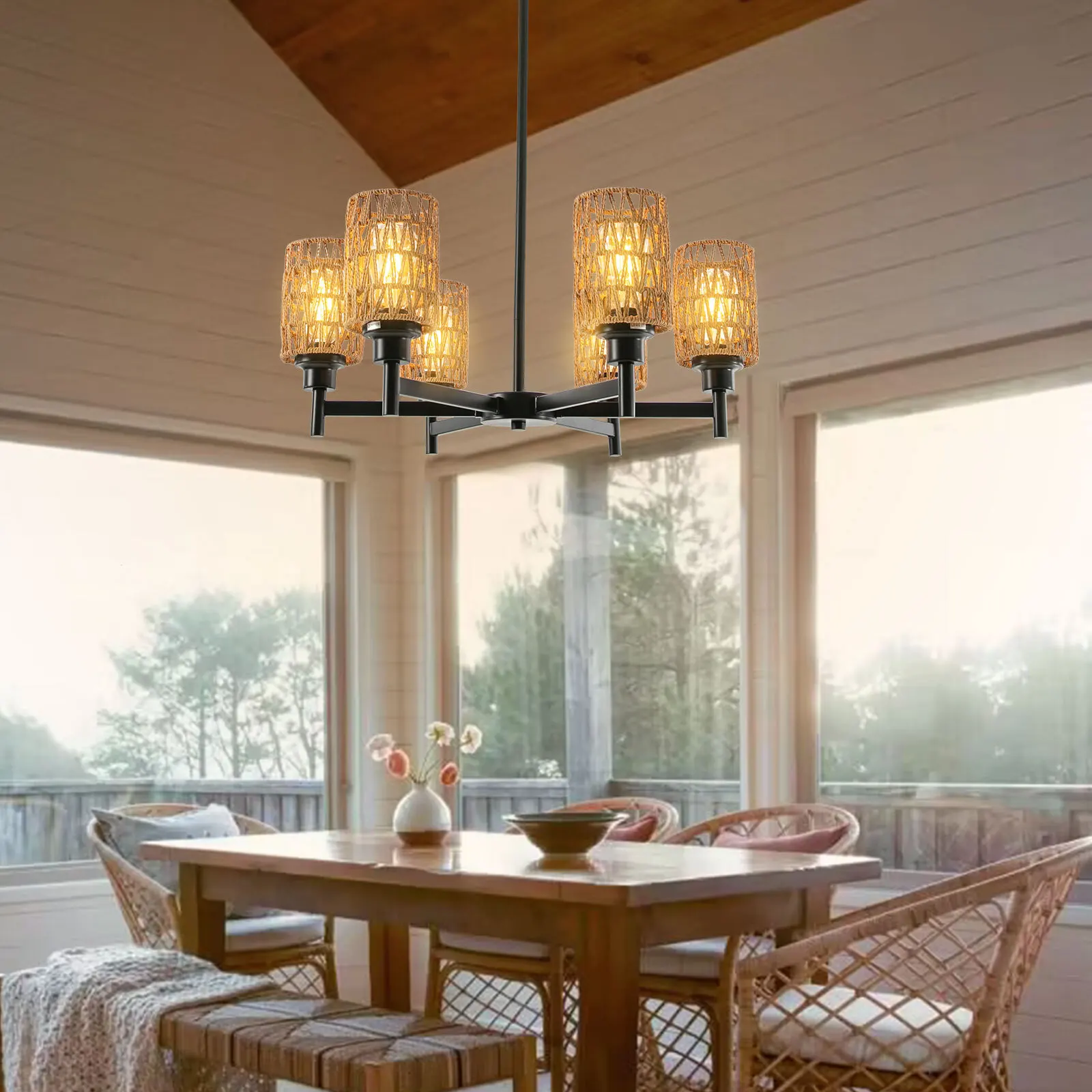 

6-Heads Rustic Chandelier Industrial Ceiling Lamp E26 Pendant Light Hanging Lamp