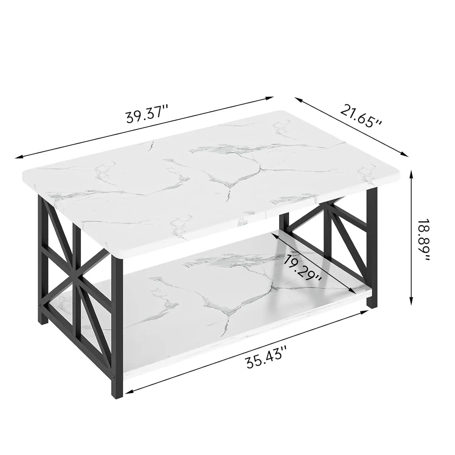 طاولة قهوة من الرخام الصناعي لغرفة المعيشة بزوايا مستديرة، طاولة غرفة معيشة من طبقتين مع رف تخزين، طاولة قهوة مستطيلة