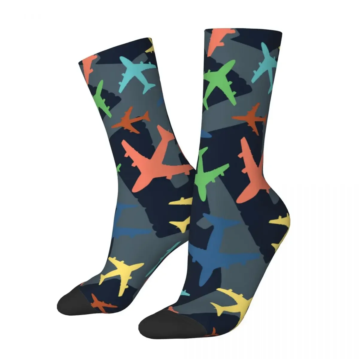 

Happy Retro Multicolored Airplanes Crazy Men's Socks Unisex Airplane Pattern Harajuku Funny Crew Sock Boys Gift