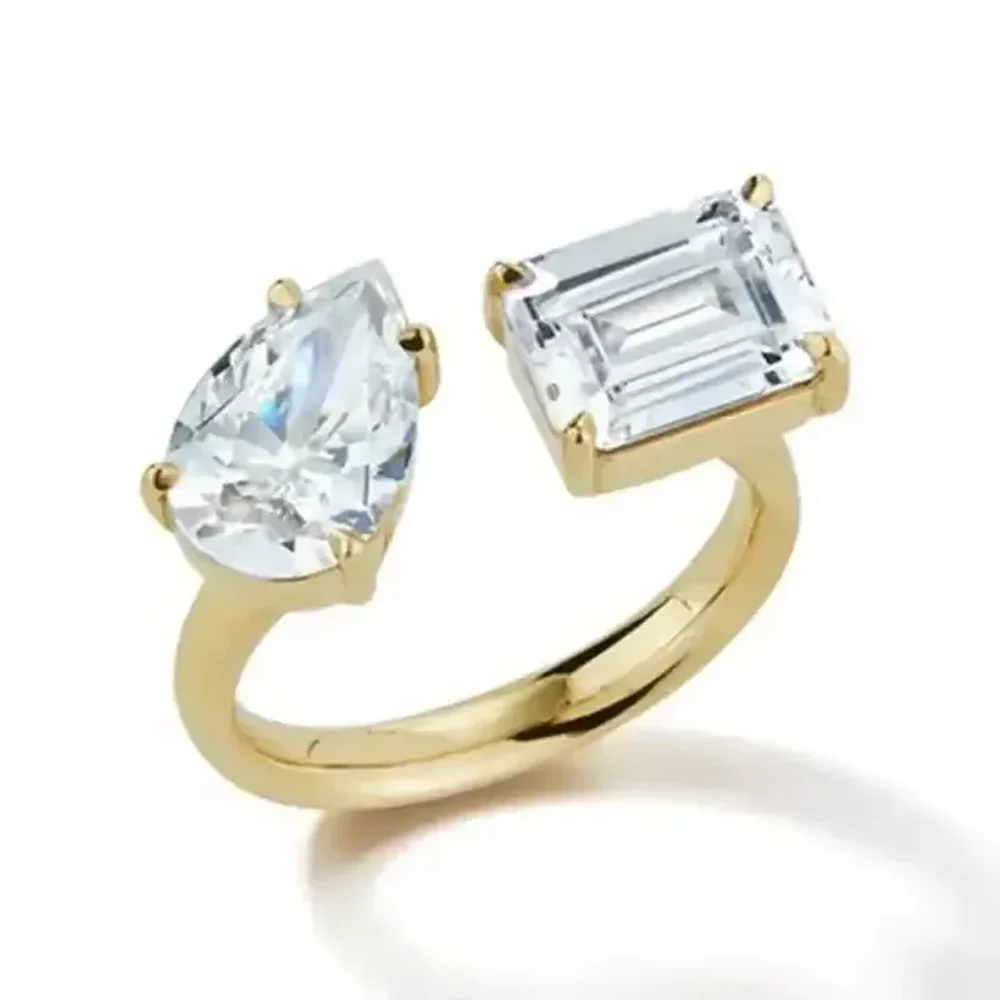 خاتم نسائي بسيط من الزركون قابل للتعديل بلون ذهبي على الموضة لعام 2025 هدية مع هندسة عالية الجودة. #3