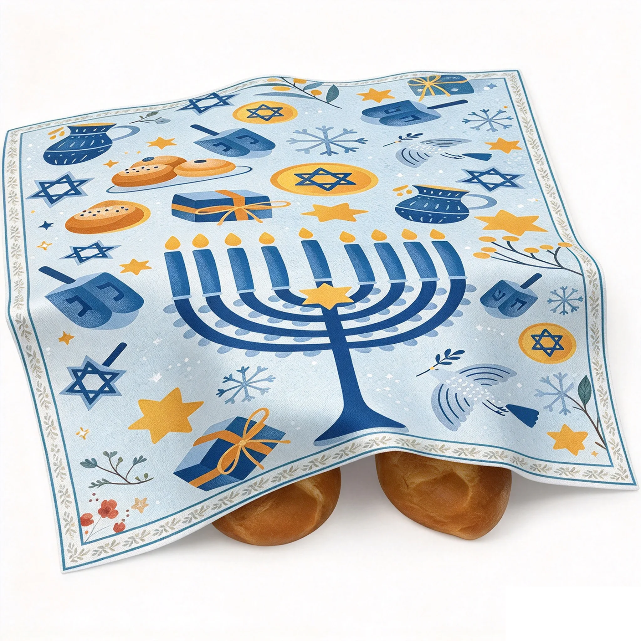 Jewish Hanukkah Chanukah Challah Cover Cloth Reusable Polyester Kitchen Dining Matzo Cover Cloth Hanukkah Cloth Judaica Gift