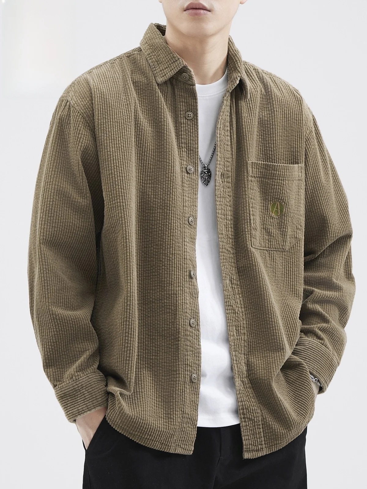 

Long Sve Corduroy irt Jaet Men's Spring 2026 Trendy Japanese Sle Retro Casual irt Loose Fit Button up