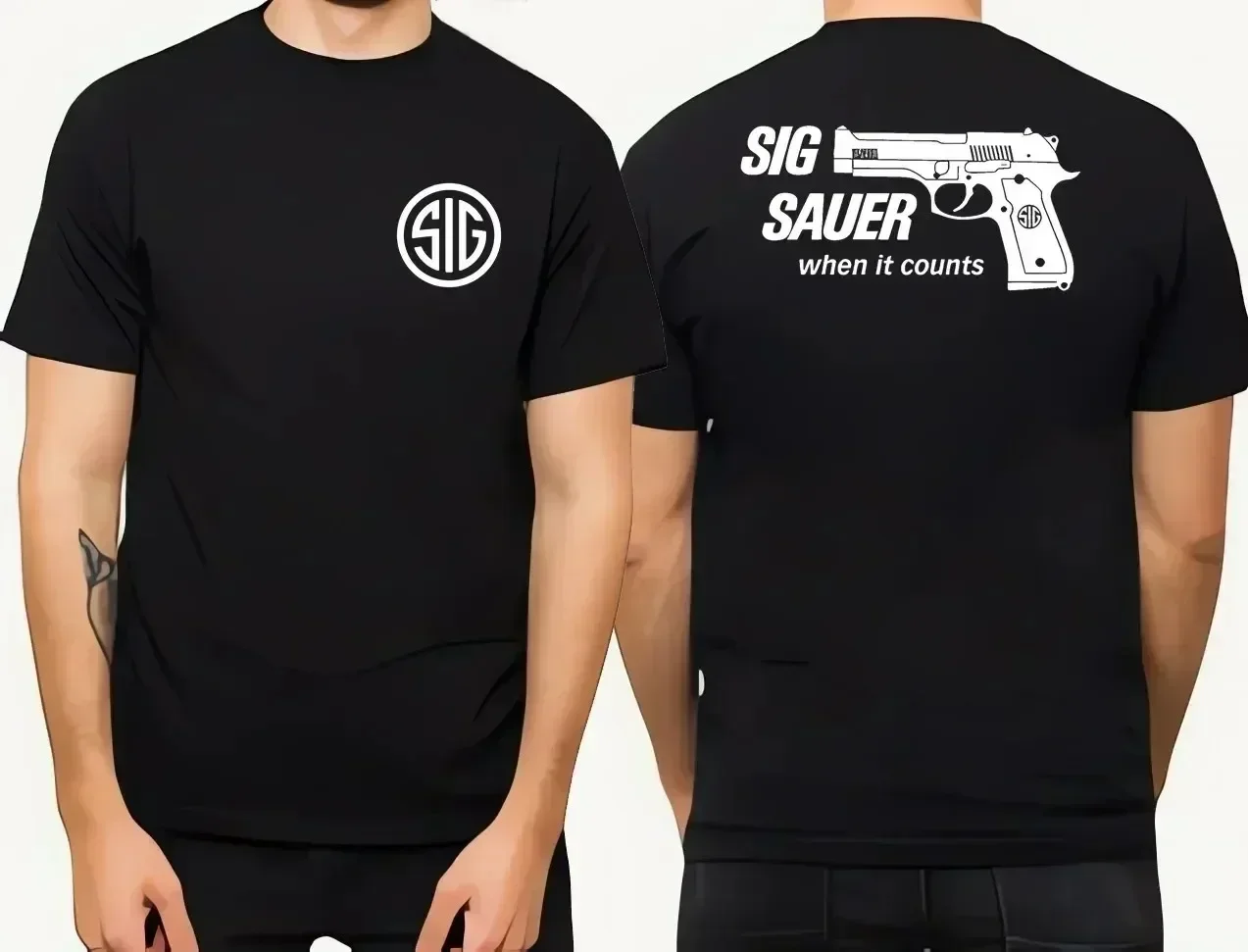 

2024 Summer Men's Sig Souer Gun Pattern T-shirt Germon Gun Ammunition Army Top Casual Military Police T-shirt Skull Pattern Tee