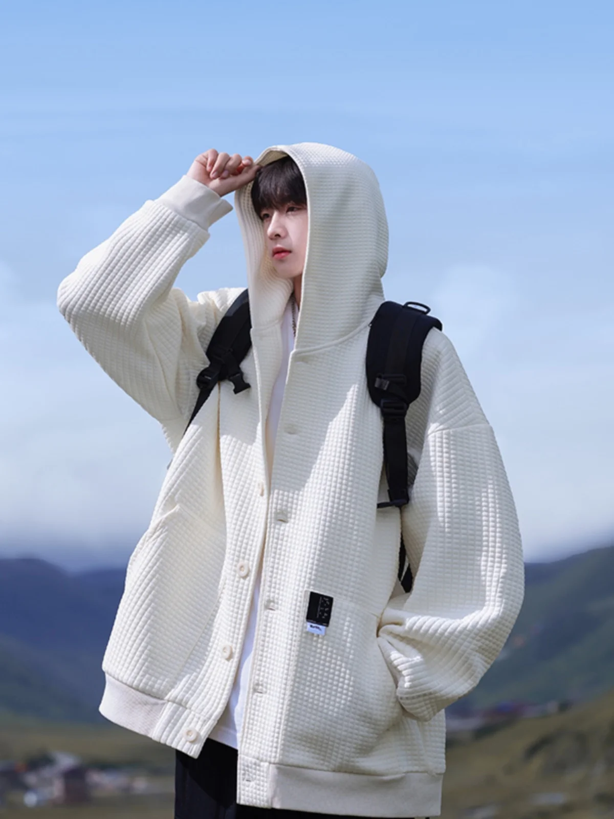 

Ретро-кардиган-худи в японском стиле для мужчин, повседневная свободная куртка для старшеклассников, устойчивая к сминанию и деформации