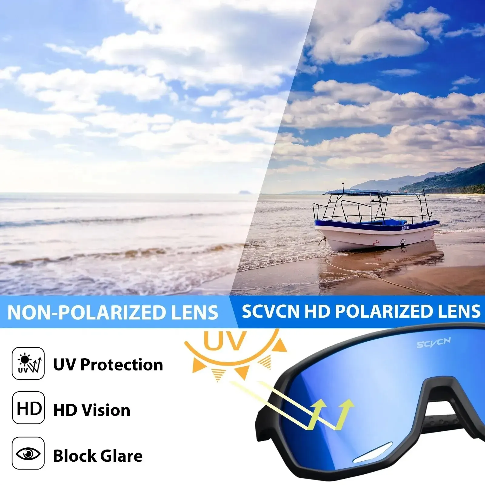 Scvcn Fishing Sunglasses Square Polarized UV400 Fishing Glasses For Men Women Driving Golf Running Cycling Glasses Eyewear