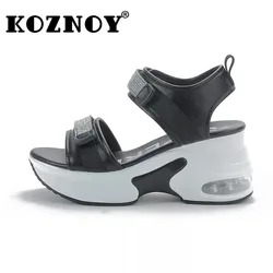 Fujin 8CM modne Bling damska letnia platforma koturna damski pantofel nowy sandały z prawdziwej skóry kobiety wygodne buty