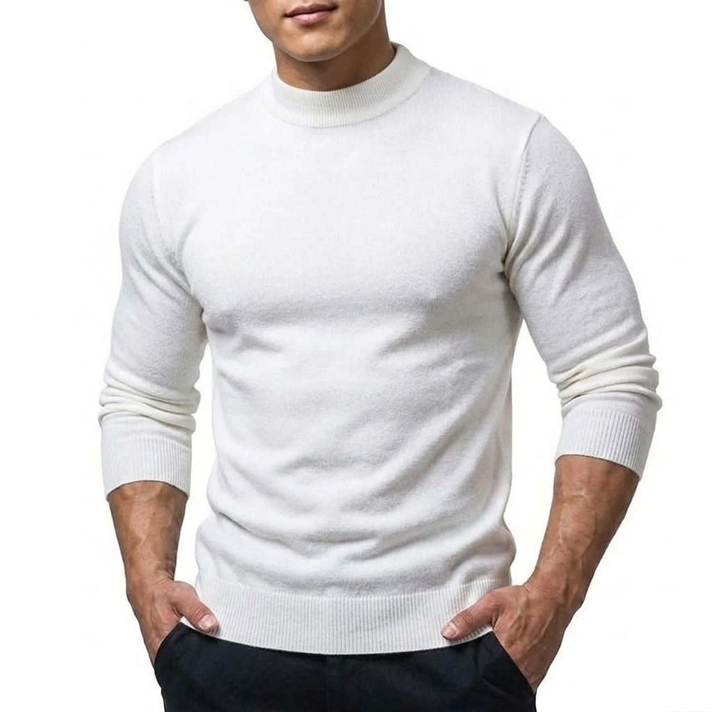 Herbst Herren Strickpullover mit Stehkragen Langarm Casual Pullover Slim Fit Einfarbig Thermo Rollkragenpullover Winterkleidung für Männer – Detail 7
