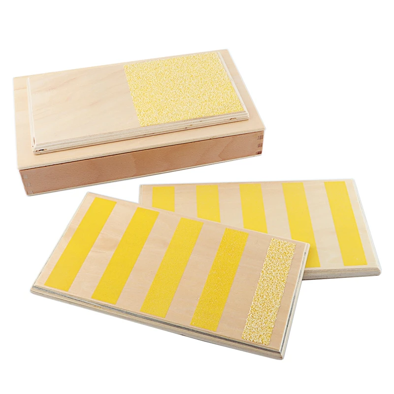 Montessori Sensory Toys 3Pcs Yellow Touch Boards Rough & Smooth Boards with Wooden Box Early Childhood Education Preschool Kids