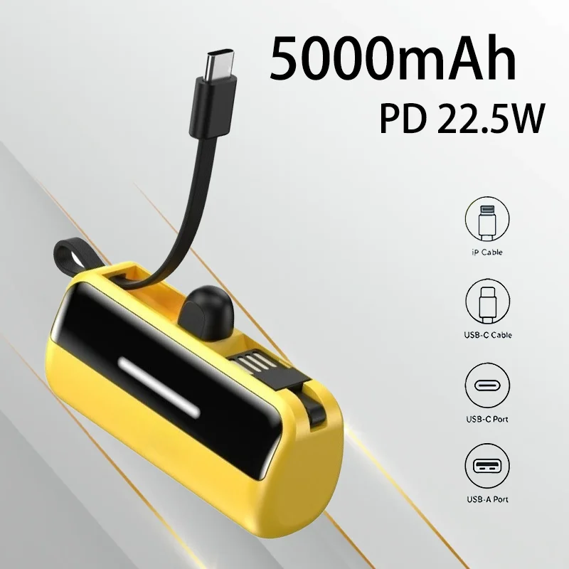 

The New Mini Capsule Power Bank Fast Charging 5000mAh PD22.5W with Its Own Cable Mini Portable Mobile Power Bank Fast Charging