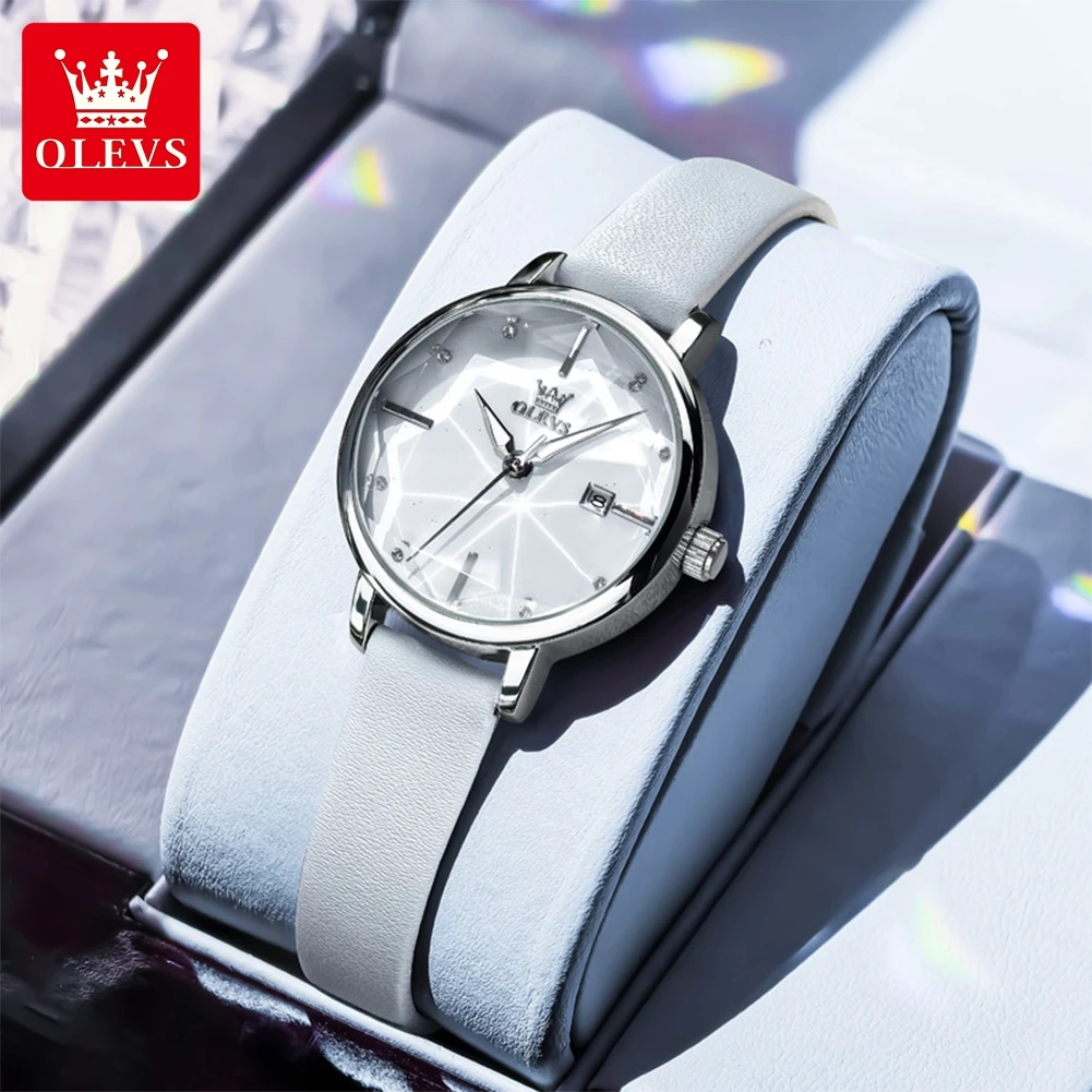 ساعات OLEVS النسائية كاجوال عصرية مريحة بحزام جلدي أصلي كوارتز ساعة يد مقاومة للماء وتاريخ مضيء مقاومة للماء #1