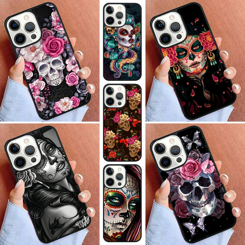 Catrina Beautiful Rose Girl Skull Phone Case For iPhone 17 Air 16 15 16e 14 Pro Max 11 13 12 Max Plus Cover Capa