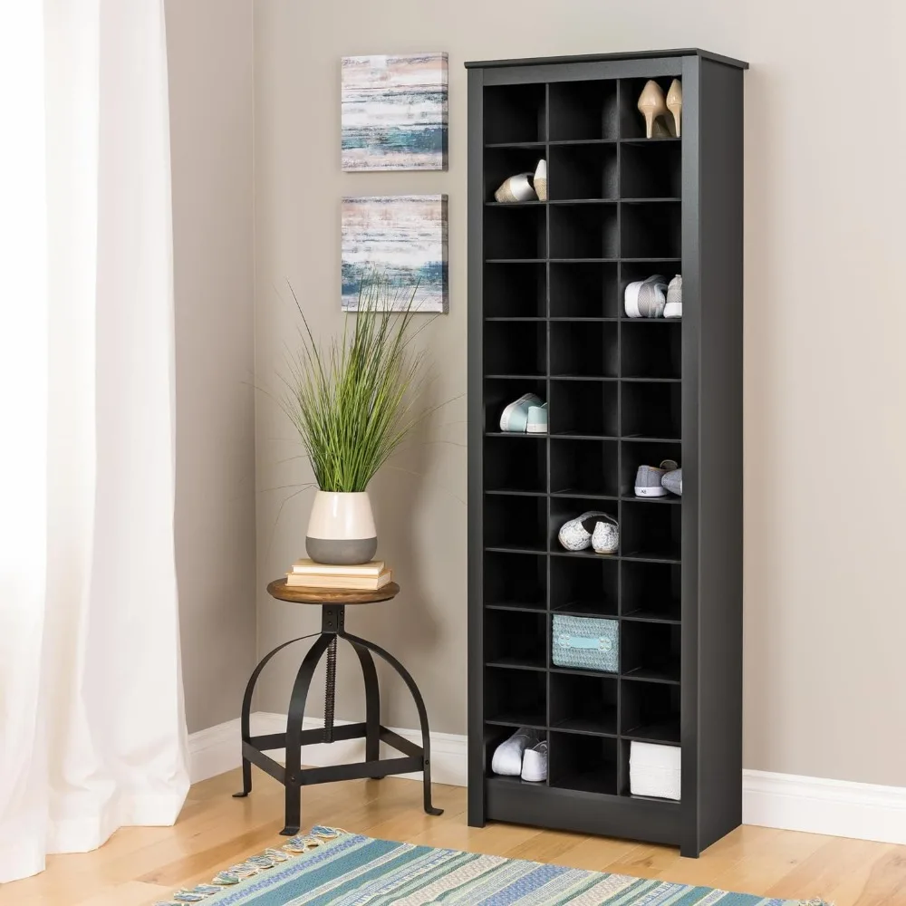 

Elegant Black Shoe Storage Cabinet, Space-Saving Solution with Cubbies for 36 Pairs, There are white and other color options