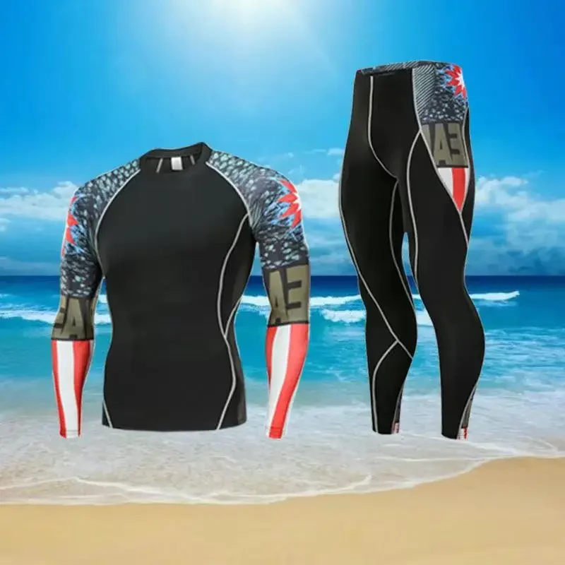 Новый индивидуальный костюм для фитнеса, мужской спортивный костюм для фитнеса, обтягивающий комплект для бега, марафона, быстросохнущий высокоэластичный комплект из 2 предметов