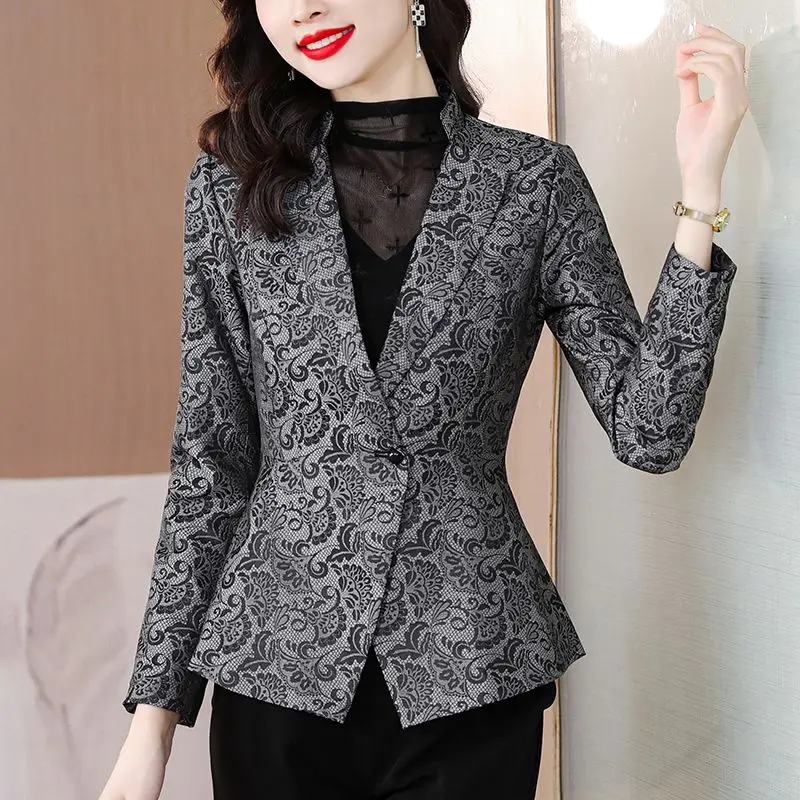 Marynarka z długim rękawem Casual Chic Elegant Work Fashion Office Lady Single Breasted Business Work Office Vintage Coat Odzież wierzchnia