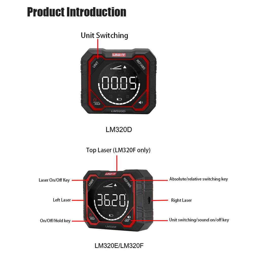 وحدة LM320F الليزر الرقمية المنقلة زاوية قياس الميل 3 شرائط صندوق مستوى الليزر نوع-C شحن زاوية متر للمنزل
