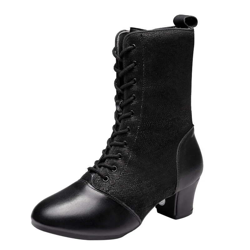 2023 New Style Autumn Winter Women Ankle Boots Shoes Solid Black Lace-up Rubber Elegant Fashion Middle Heel Women Boots