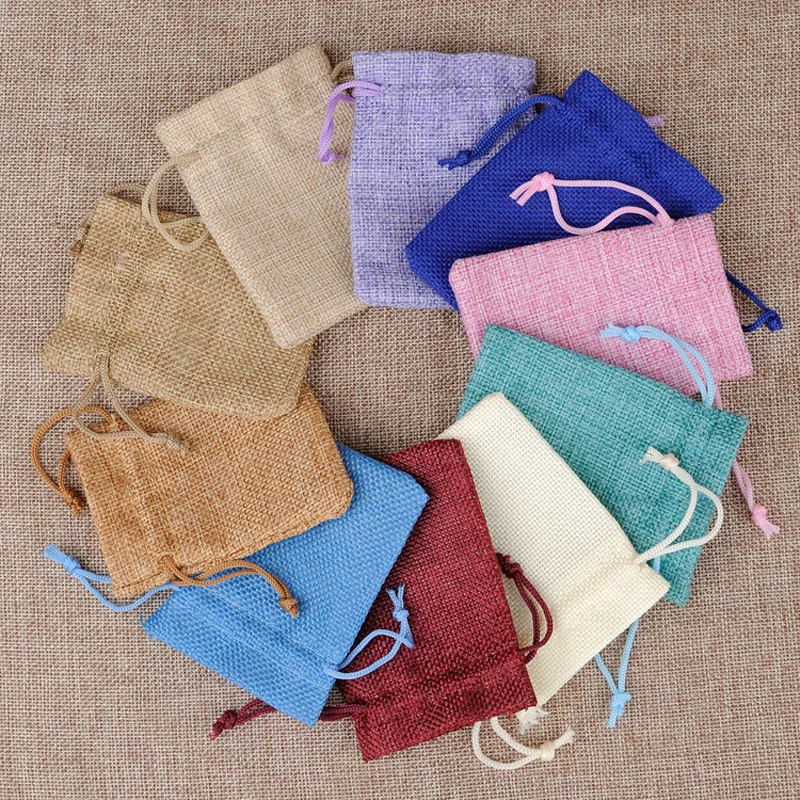 5pcs Burlap Gift Drawstring Bags for Party Christmas Linen Jute Small Fabric Package Wedding Pouches 10x14cm/15x20/20x30cm