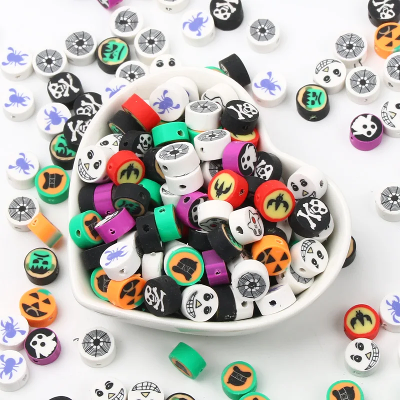 20/50/100pcs All Saints\' Day Clay Bead Mixed Halloween Polymer Beads For Jewelry Making Loose Spacer Beads Diy Bracelet Mecklace