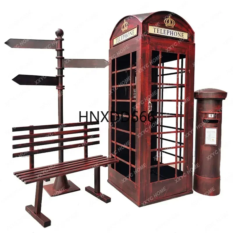 

Retro Set Telephone Booth Post Box Signboard Outdoor Bar Decoration Decoration Large Shooting Props Model