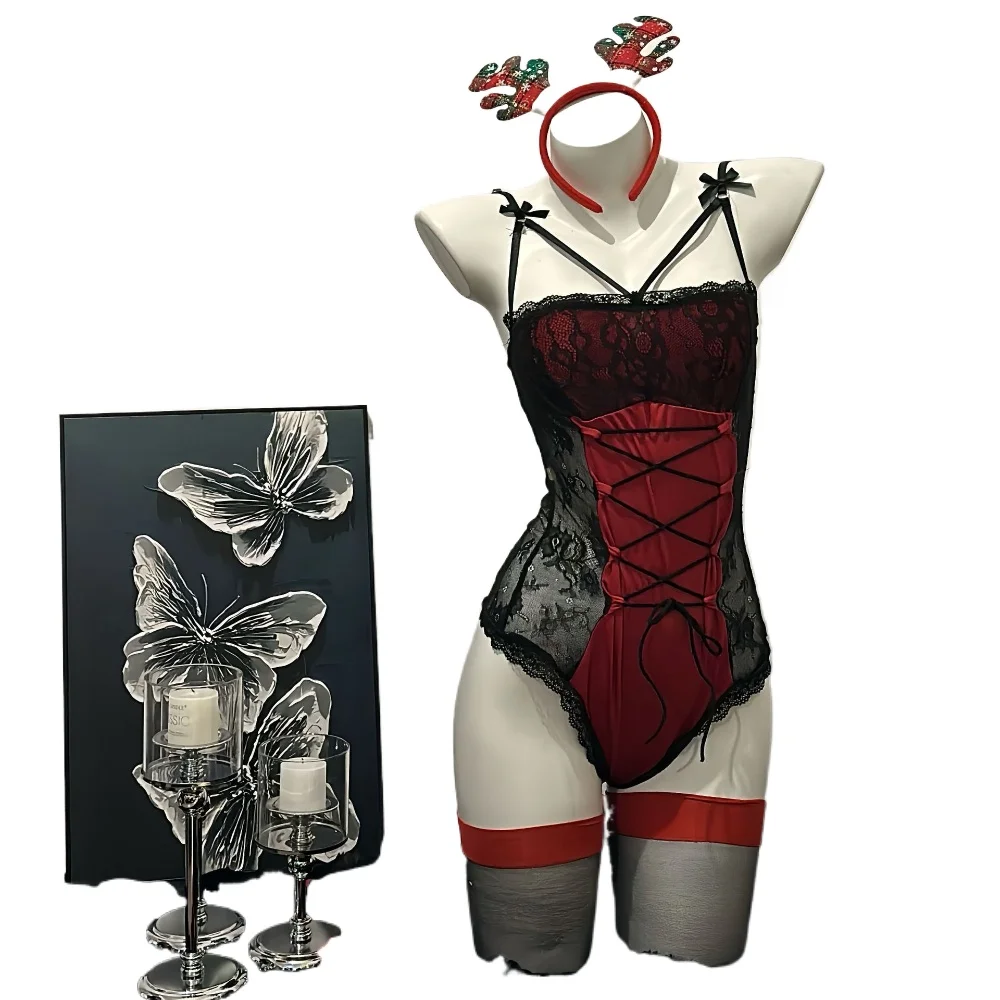 Traje de chica conejito rojo para mujer, disfraces de Cosplay, mono con corsé, lencería Sexy, mono de rol de Anime, uniforme Sexy de fiesta Porno de conejo