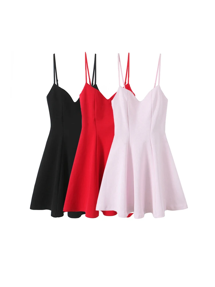 Frauen Mode Mit Schatz Neck Mini Kleid Einstellbare Dünne Träger Zurück Zipper Weibliche Kleider Vestidos Mujer