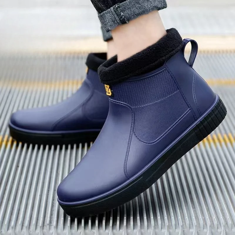 Men's Thick Platform PVC Rain Boots, Waterproof & Non-Slip, For Work & Students_voghion.com