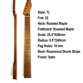 TL琴頸,22品,緞面烤楓木,附玫瑰木條紋,Telecaster風格吉他琴頸替換件,不鏽鋼材質 10 best sales 烤楓木琴頸 Strat - №2