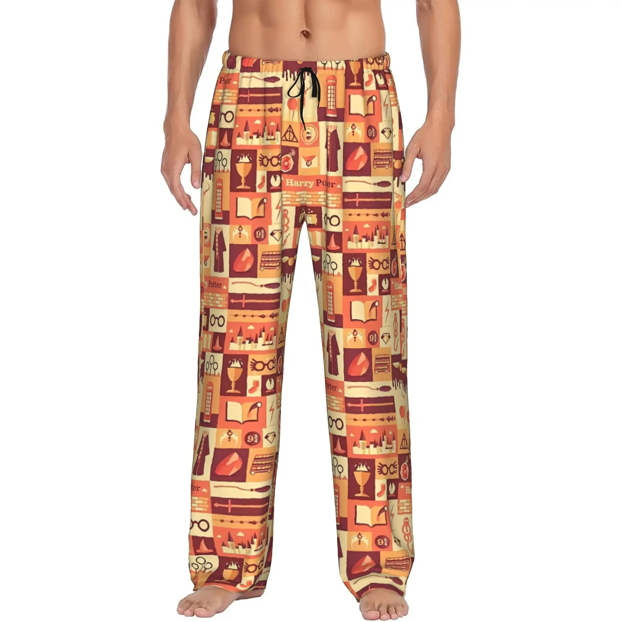 Custom H-Harryed Halloween Pajama Pants Men's Magic School Lounge Sleep Stretch Sleepwear Bottoms with Pockets