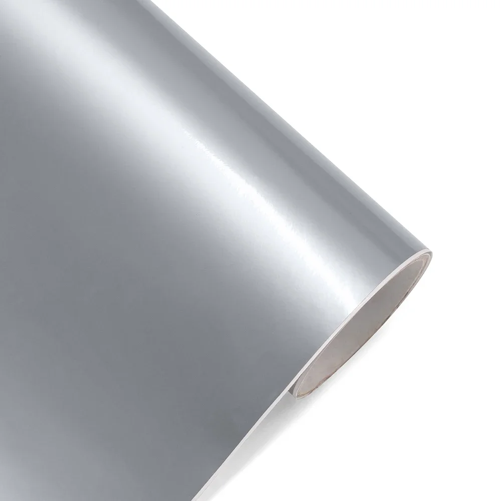 สติกเกอร์รถเปลี่ยนสีฟิล์มไวนิลGlossy Silver Bubbleฟรีฟิล์มPVCรถห่อDecalรถอุปกรณ์ตกแต่งอัตโนมัติ