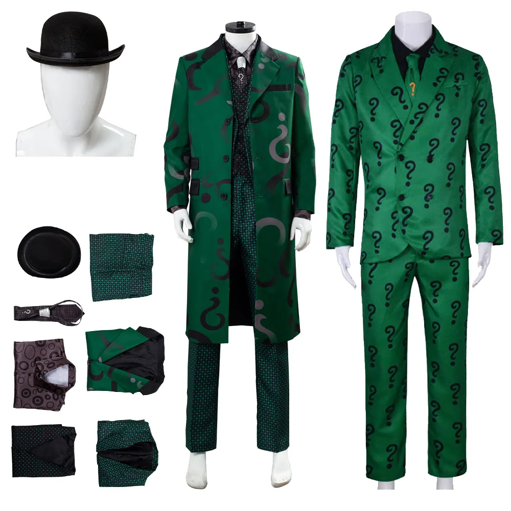 TV Riddler Cosplay Costume Fantasy Uniform Shirt Coat Pants Tie Mask Adult Men Outfits Halloween Carnival Party Disguise Suit