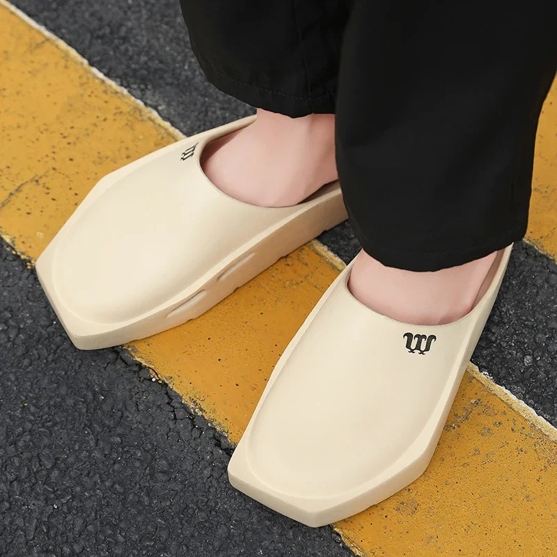 New Women Summer Home Slippers Home Indoor Bathroom Shoes Clogs Square INS Solid Flat Bottomed Non-Slip Girl Slides Japan Style