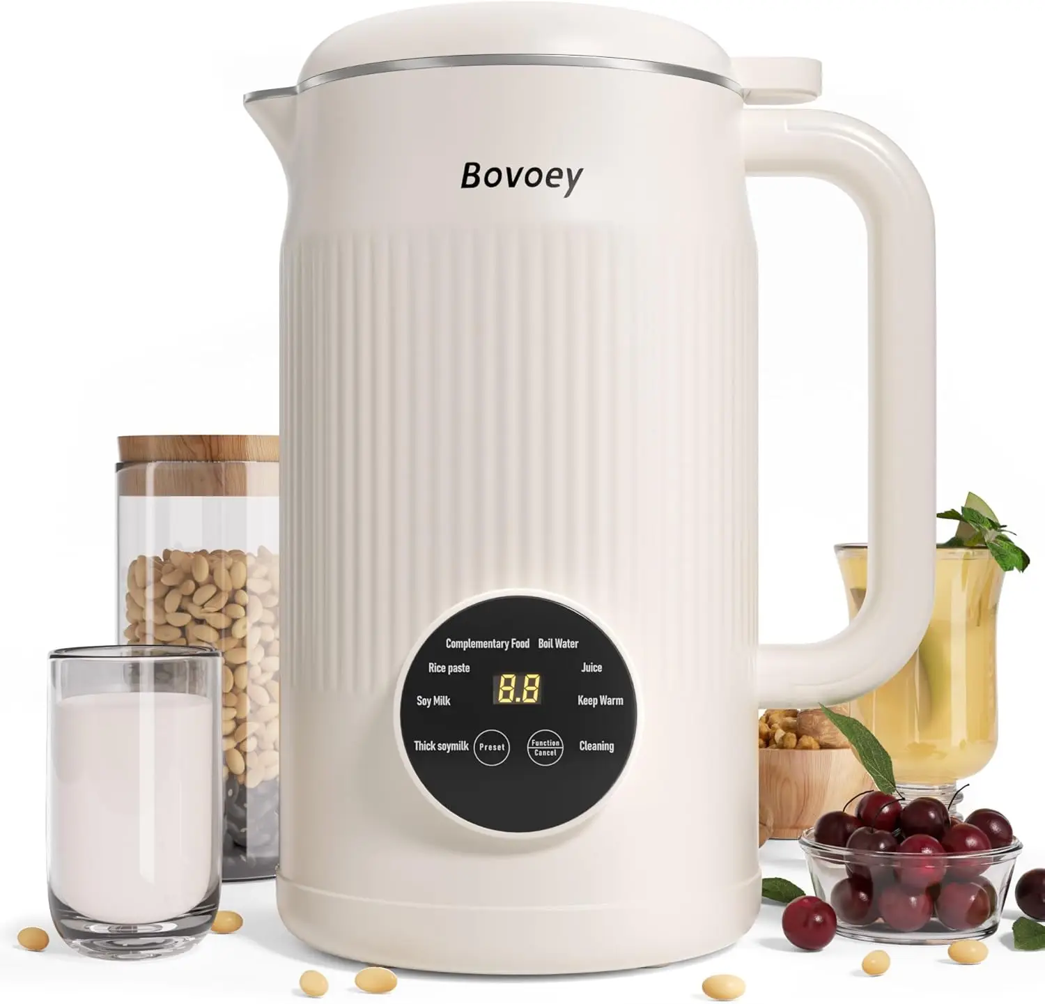 

8-in-1 Nut Milk Maker, 40oz Automatic Almond & Oat Milk Machine with Delay Start, Self-Clean, Boil Water (Light White)