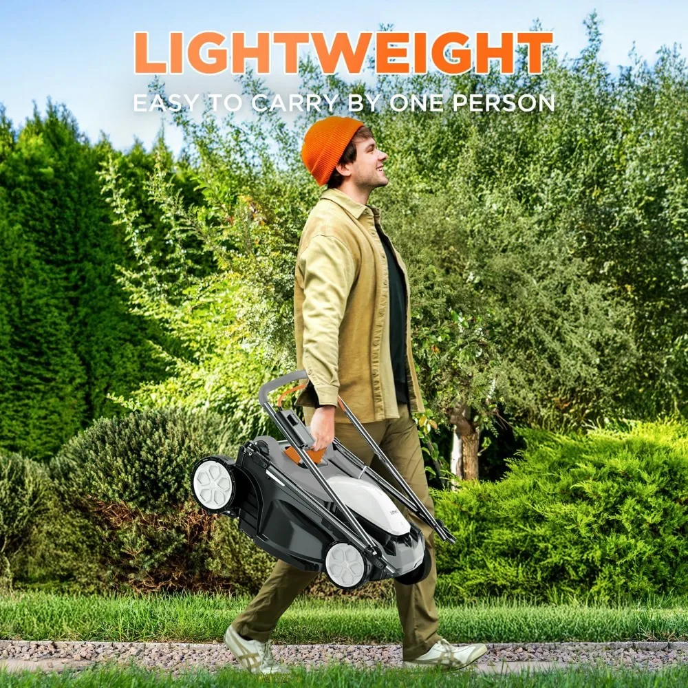 جزازة العشب الكهربائية بدون قلب مقاس 16 بوصة - جزازة دفع خفيفة الوزن 2 × 20 فولت مع تعديل 6 ارتفاع وبطاريات 2 × 4.0 أمبير #5