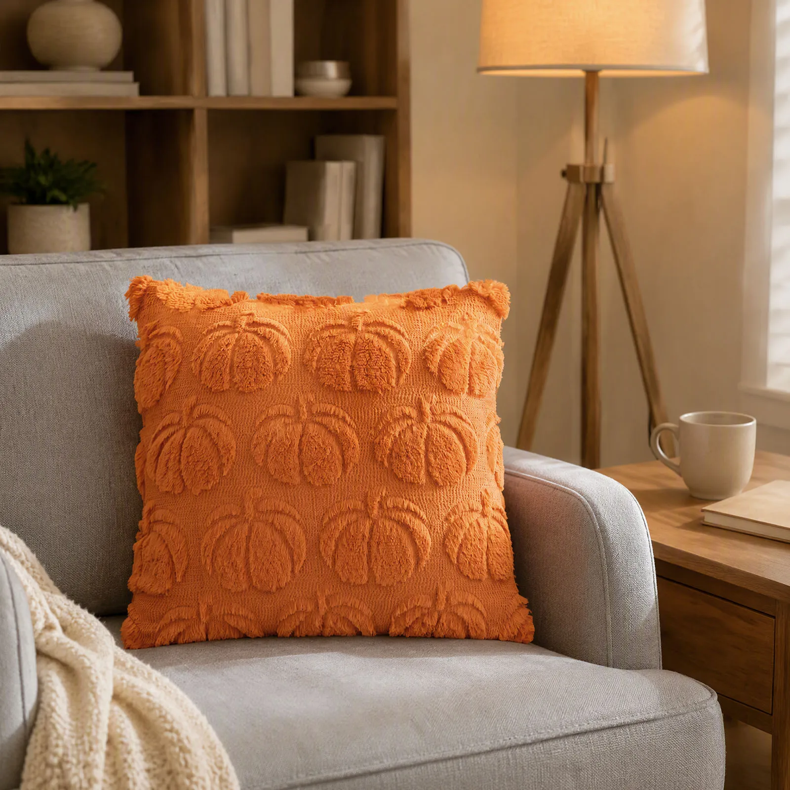 Halloween Decoration Throw Pillow Cover Pumpkin Ghost Quilting Plush Autumn Thanksgiving Harvest 18x18 Home Living Room Decor