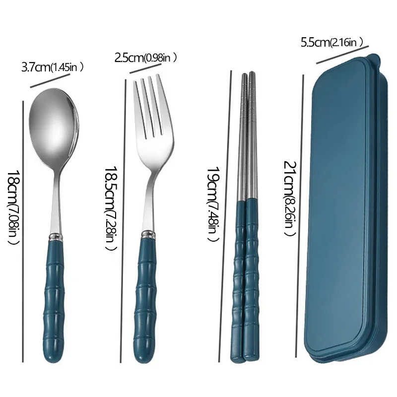 

Набор портативной посуды из 3 предметов: ложка, вилка, палочки для еды, дорожный набор столовых приборов с футляром, из нержавеющей стали