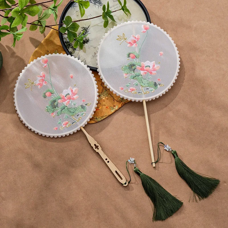 Elegant Ancient Chinese Lotus Fan Embroidered Prop for Photography And Show Hanfu Stylish Summer Floral Hand Fan