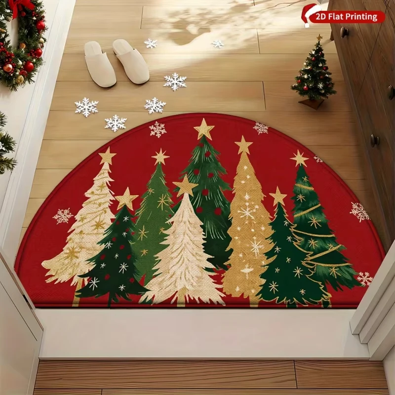 VIKAMA Christmas Tree Half-Round Door Mat Soft Non-Slip Entryway Welcome Mat Indoor Outdoor Entrance Rug Home Decor