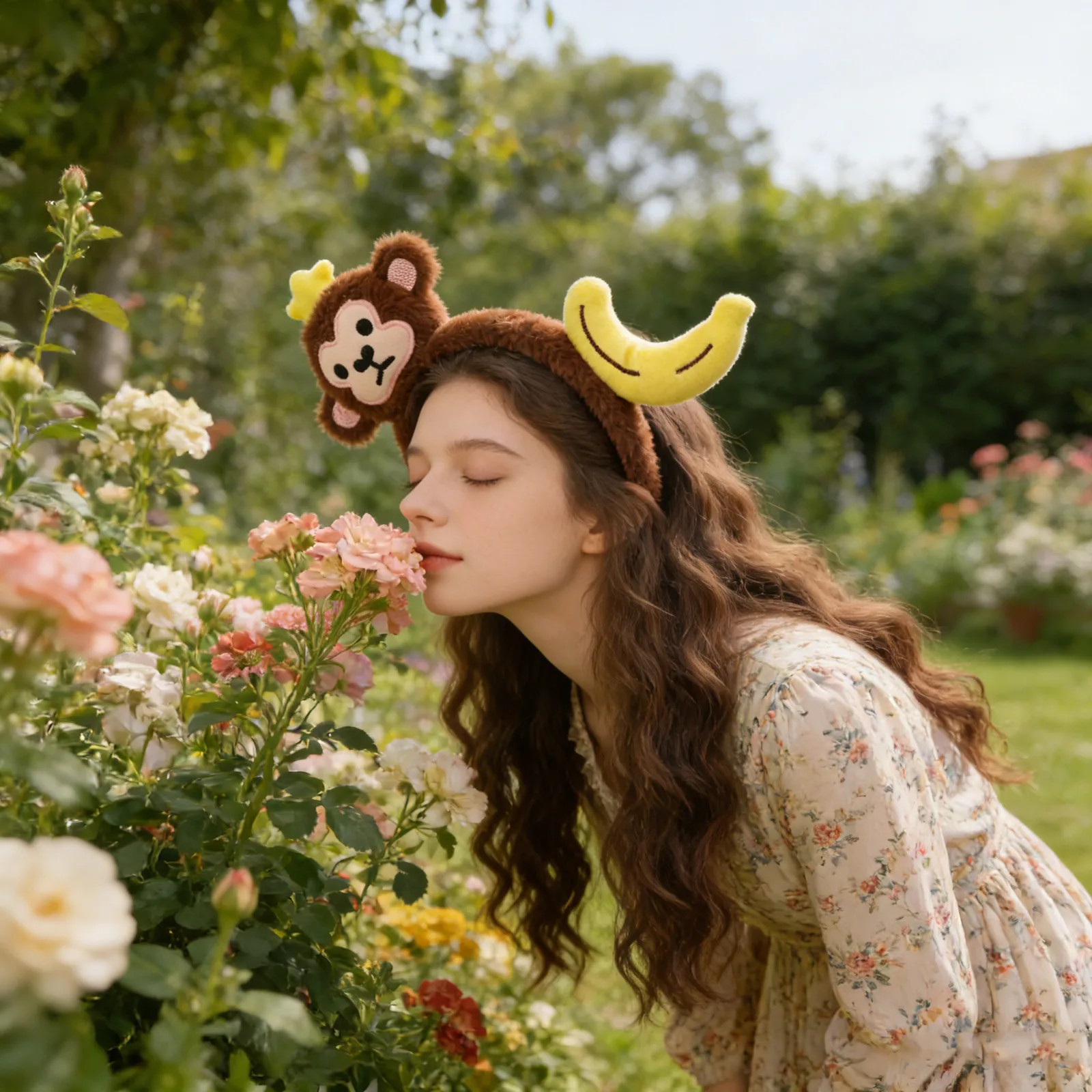 

2Pcs Cartoon Animal Headband - Brown Monkey Ears with Banana Accent for Jungle Animal Costume Hairband Spa Party Performance